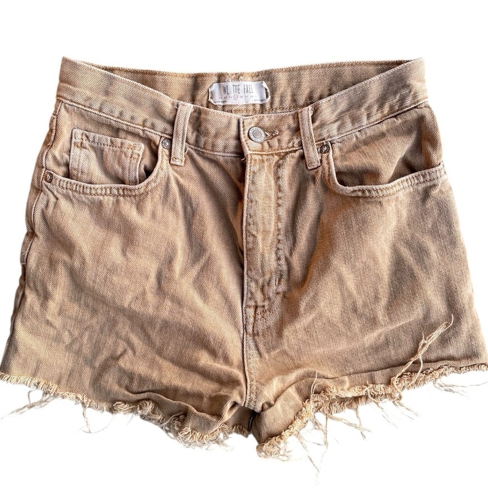 WE THE FREE Womens Denim Shorts Distressed Cut-Off Style in Tan Size 27 - Picture 2 of 7